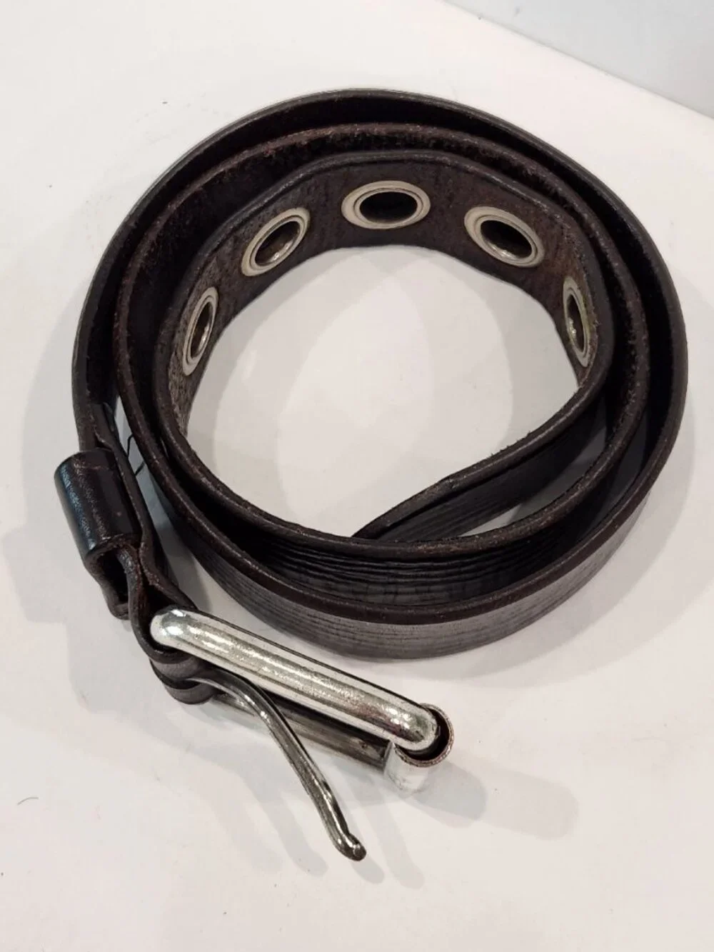 Billy Belts Dark Brown Leather Belt Silver Buckle and Belt Holes Size 34 Vintage